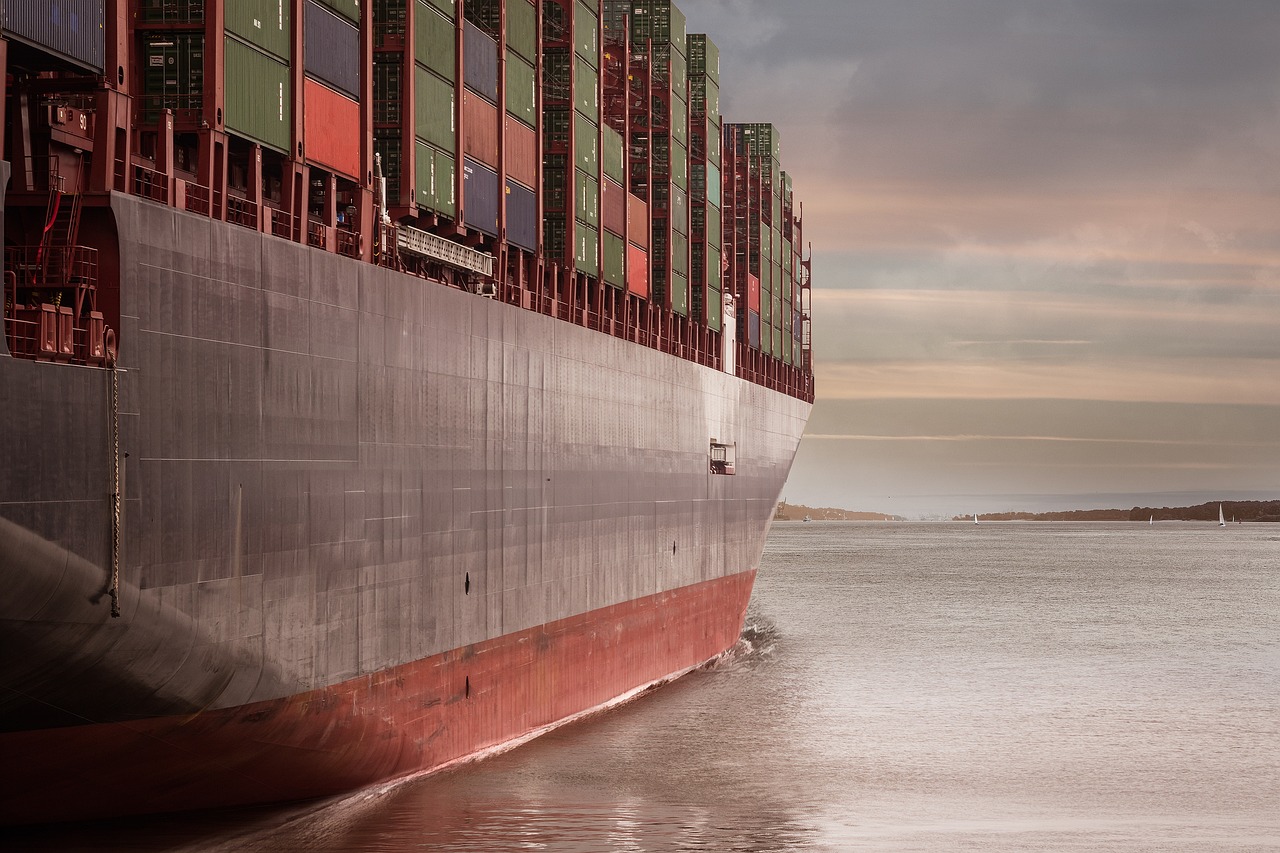 The side of a container ship